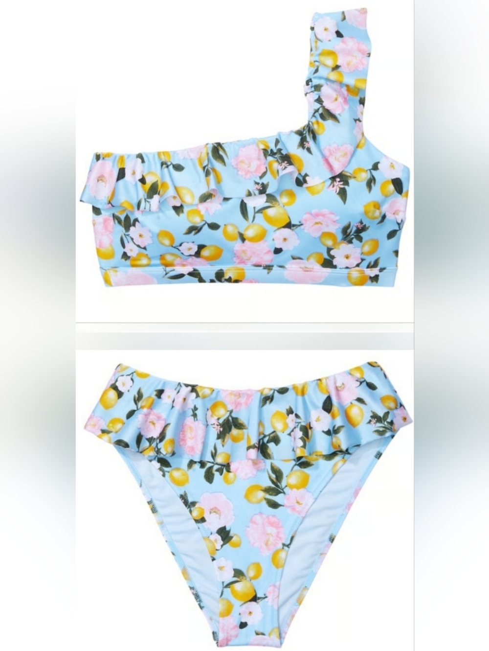 M/M VS Swim Ruffle One Shoulder High Waist Bikini Set Tropical Island Getaway